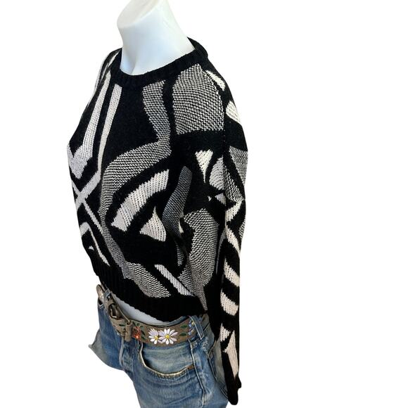 Ralph Lauren Black White Geometric Sweater XS Oversize Dolman Wool Cashmere $225 - Picture 8 of 10
